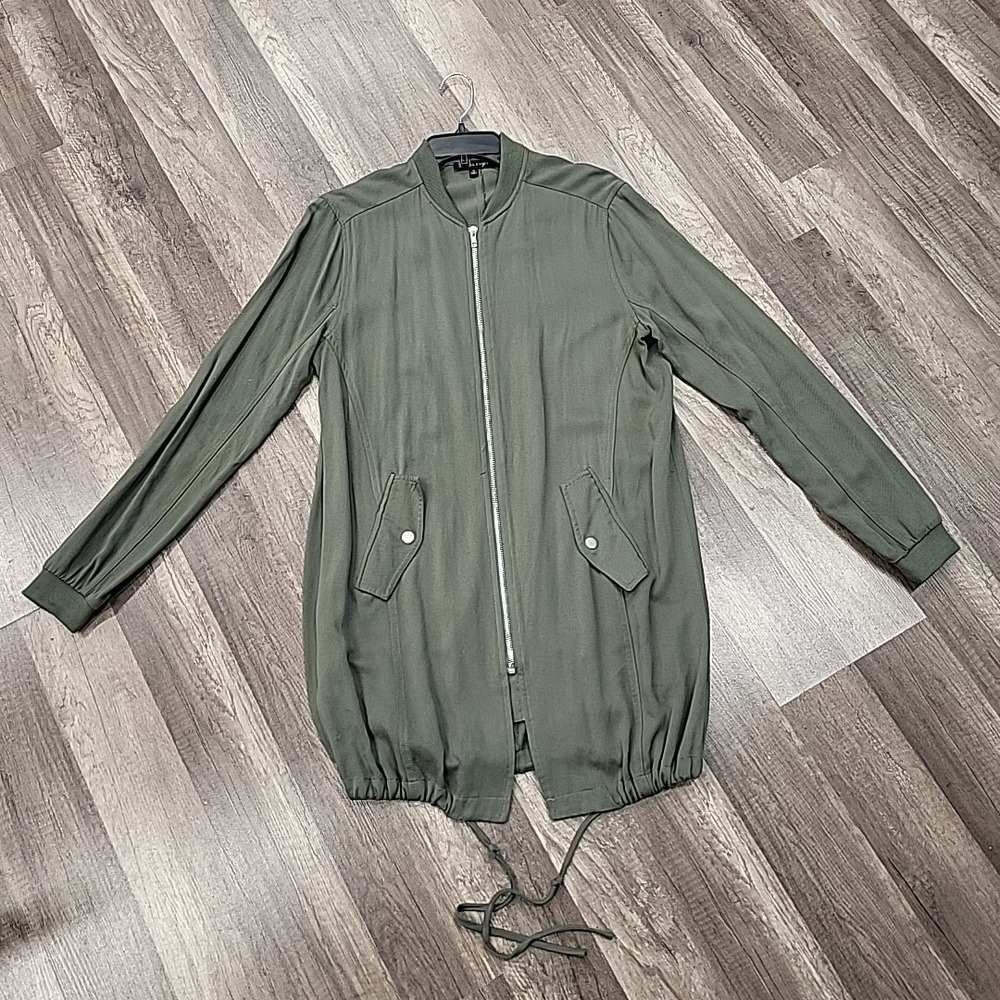 Kendall & Kylie Army Green Long Relaxed Fit Jacket, Small